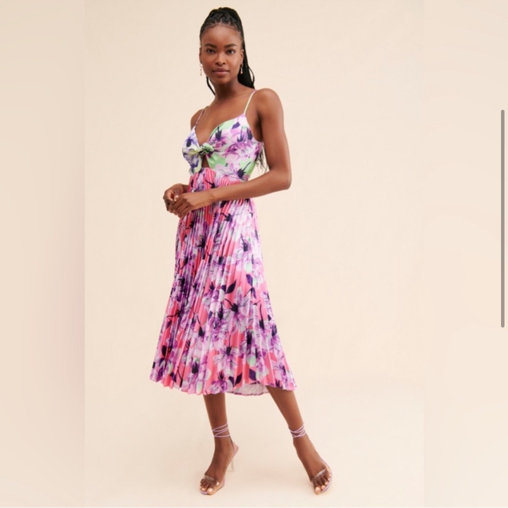 Floral Tie-Front Midi Dress in Pink